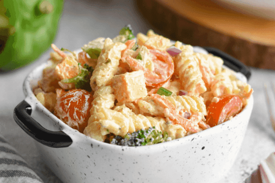 Mr. E's Garden Vegetable Cottage Cheese Pasta Salad