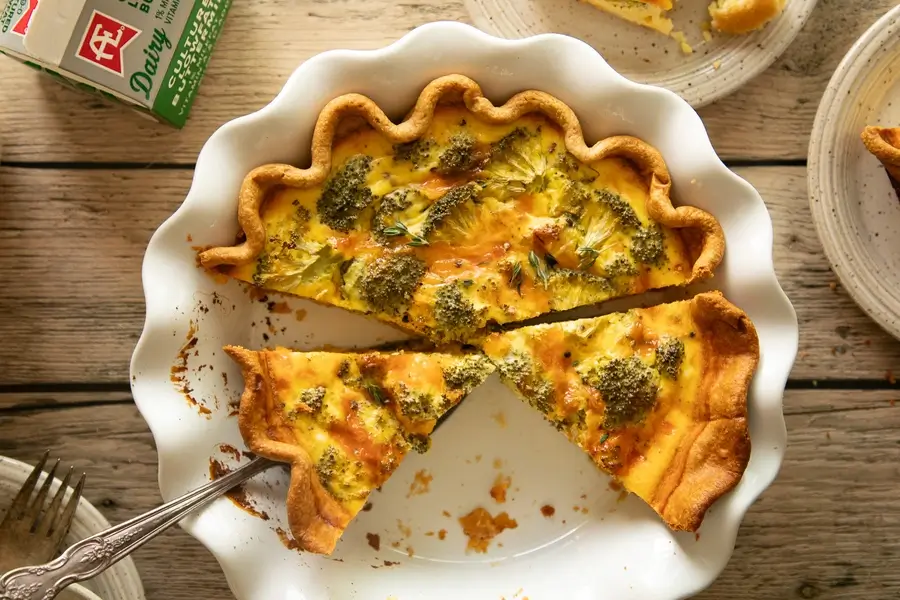 Easy Broccoli Cheddar Buttermilk Quiche with Crust
