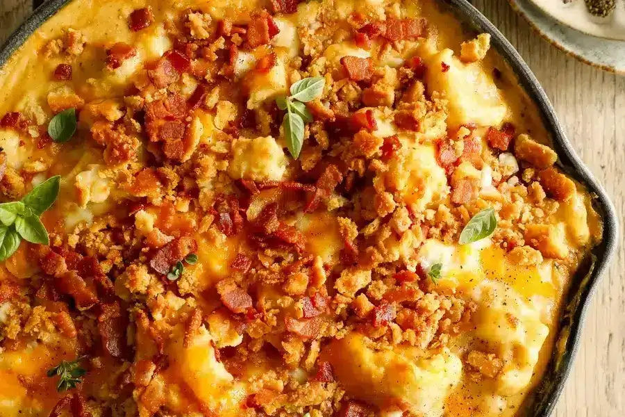 Loaded Cauliflower Casserole with Cheese and Bacon