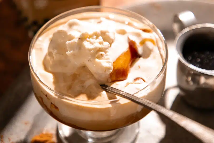Eggnog Affogato with No-Churn Eggnog Ice Cream