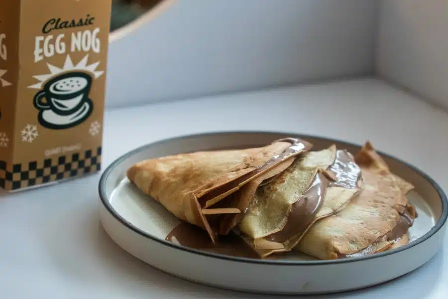Egg Nog Crepes with Nutella Whipped Cream