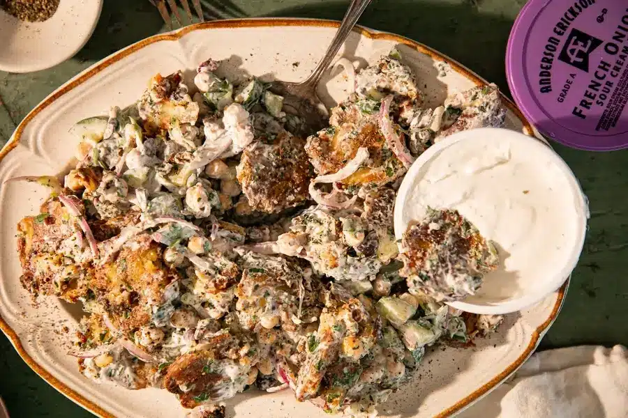 Crispy Smashed Greek Potato Salad 