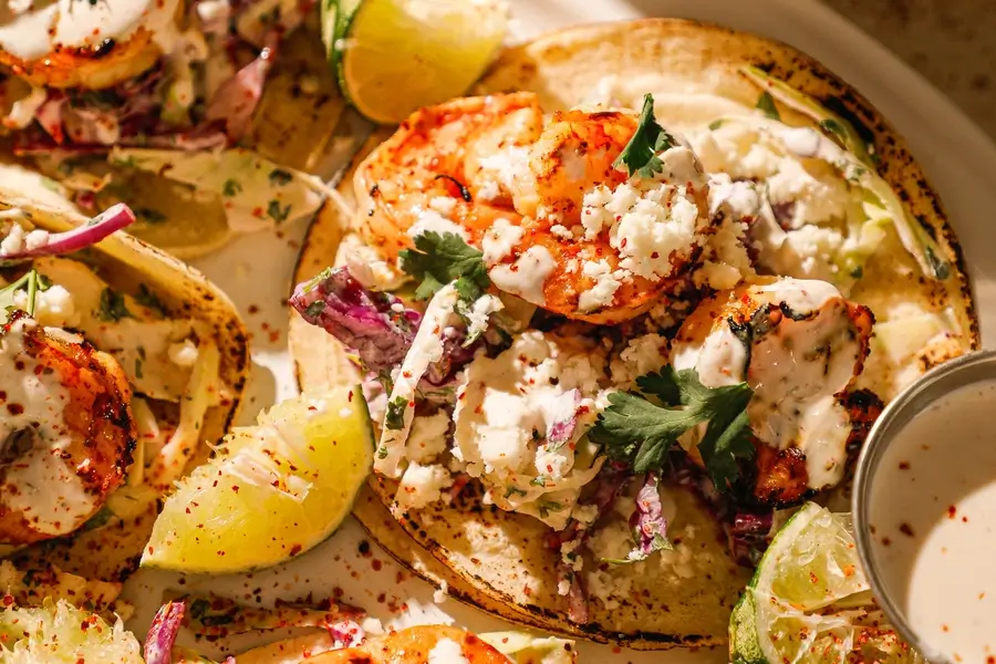 Lemonade Marinated Grilled Shrimp Tacos